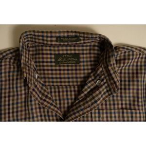 Orvis Silk Wool Signature Collection Plaid Button Shirt L Brown Olive Purple
